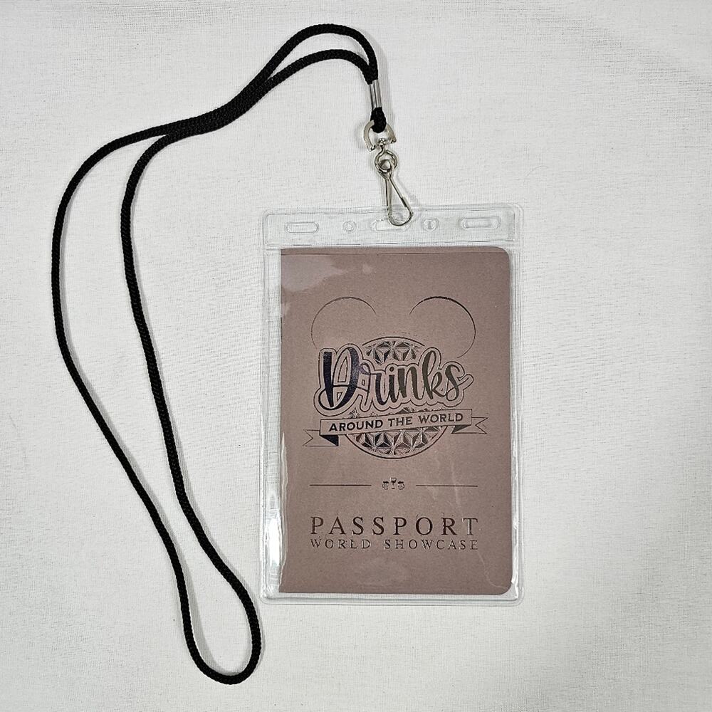 Disney EPCOT Drinks Around the World Passport w/ Plastic Sleeve & Lanyard